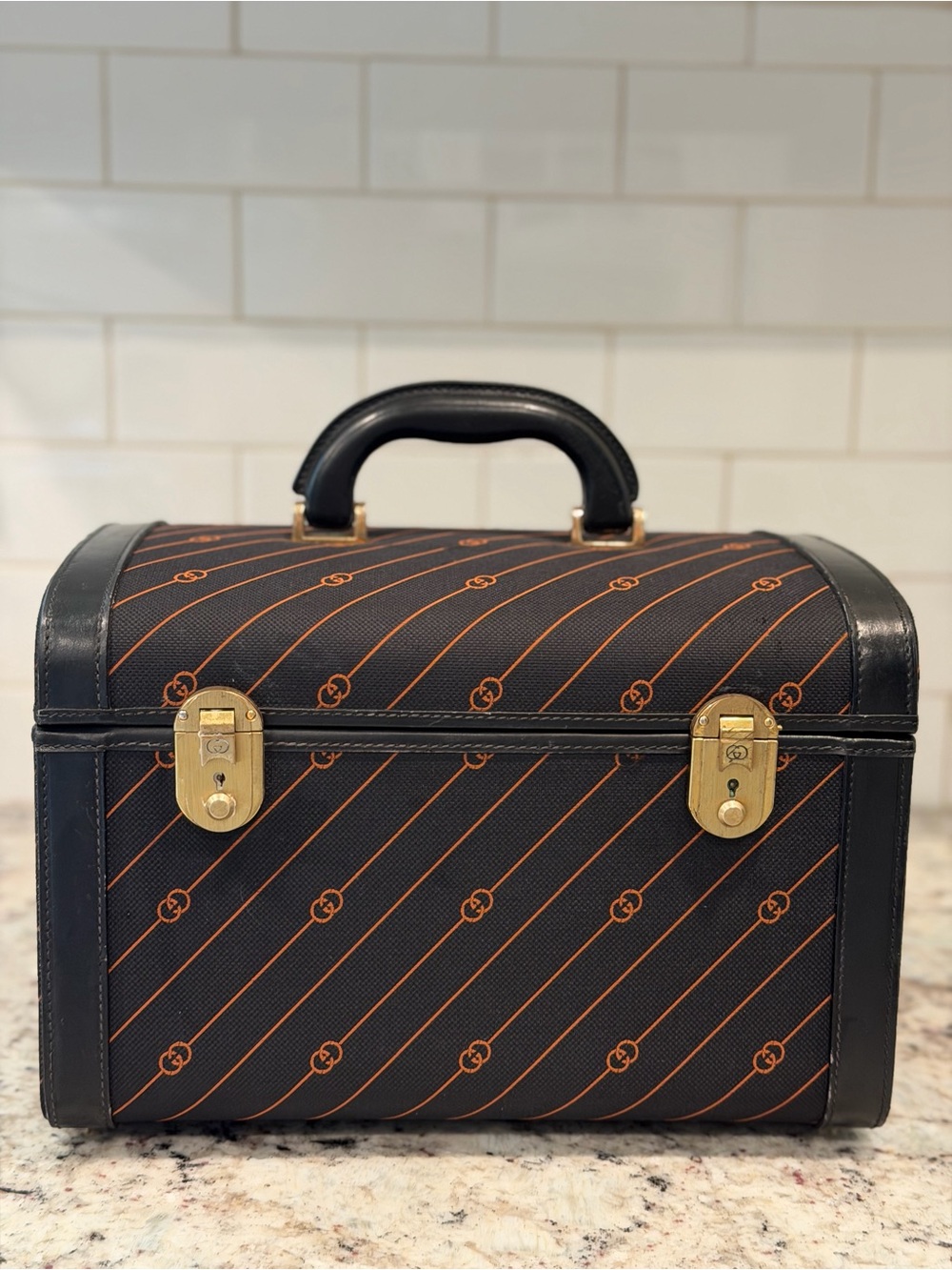 Gucci Antique Black with Orange Stripe Monogram Vanity Case
